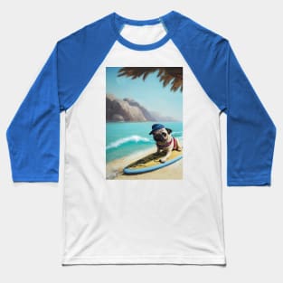 Pug surfing Baseball T-Shirt